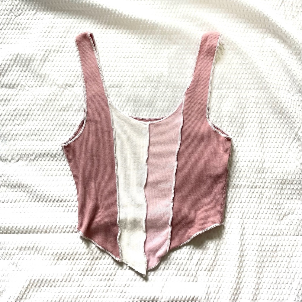 Hollister Pink and White Cropped Tank Top - Small